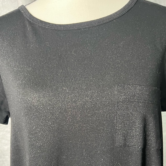 LuLaRoe Carly Elegant Black & Glitter Short Sleeve Swing Dress with High-Low Hem - Picture 3 of 11